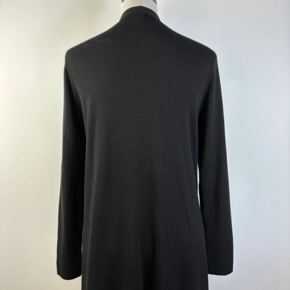 Eileen Fisher Women's M Black Superfine Merino Wool Long Duster Cardigan Pocket - Picture 11 of 14